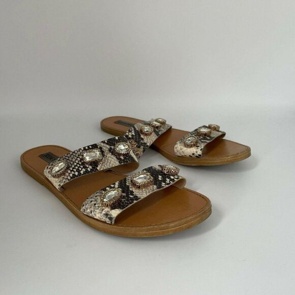 Steve Madden Jace Animal Print Beaded Studs Strappy Slide Sandals Sz 8 Mobwife - Picture 4 of 9